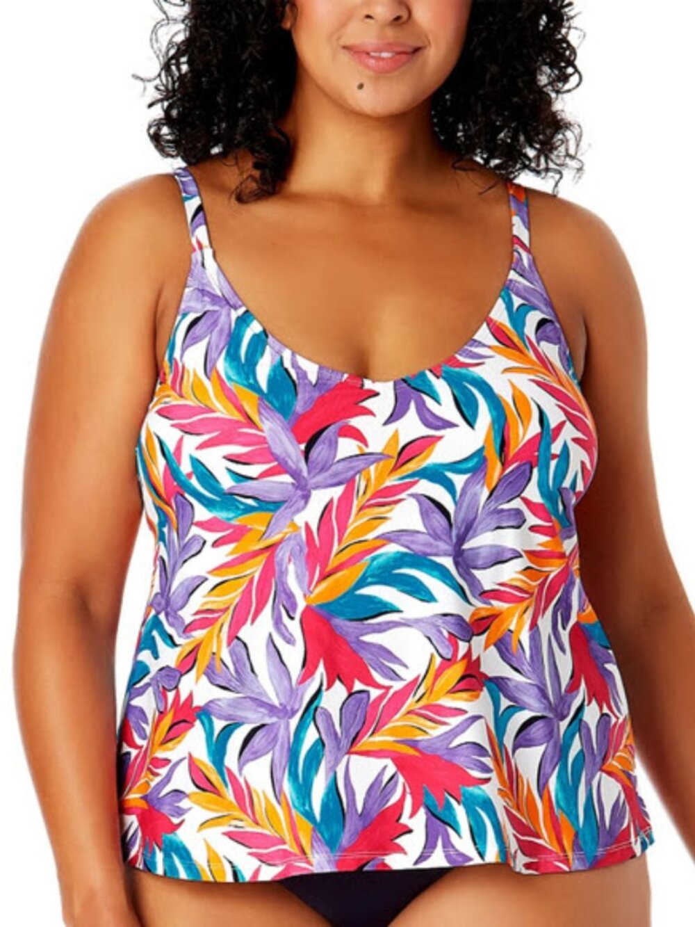 Anne Cole Plus Size 24W Tropical Multicolor Print V-Neck Tankini Top NWT